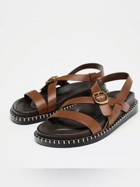 Zara Brown Strappy Leather Sandals Size 39